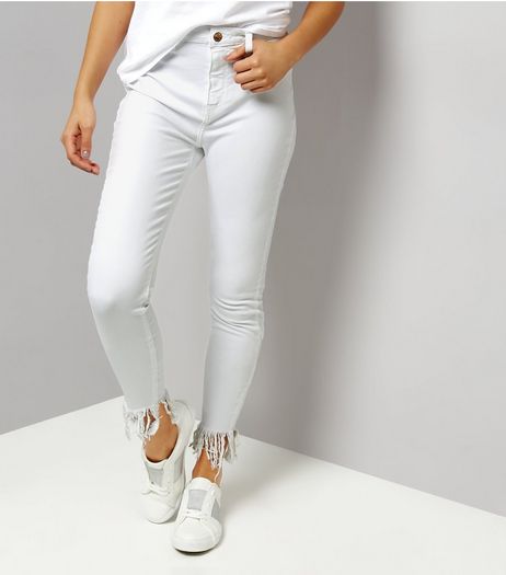 White Flared Fray Hem Skinny Jeans | New Look