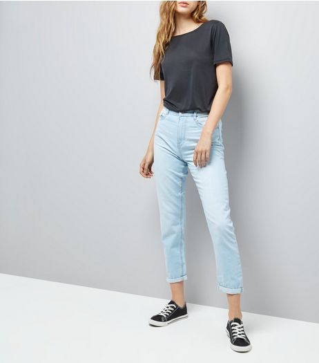 Light Blue Roll Hem Mom Jeans | New Look
