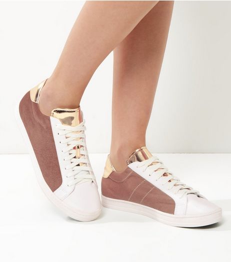 Pink Velvet And Metallic Panel Trainers | New Look