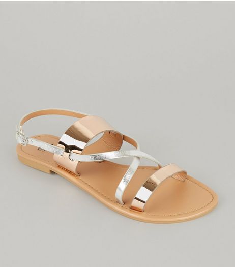 Teens Rose Gold Cross Front Sandals | New Look