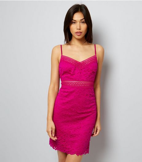 Bright Pink Lace Bodycon Dress | New Look
