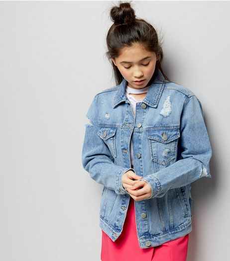 Teens Blue Ripped Oversized Denim Jacket | New Look