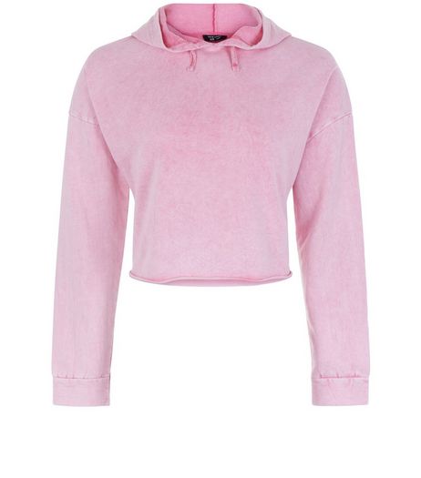 Teens Pink Acid Wash Cropped Hoodie | New Look