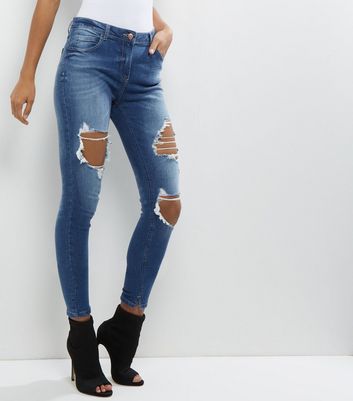 Parisian Blue Ripped Skinny Jeans  | New Look