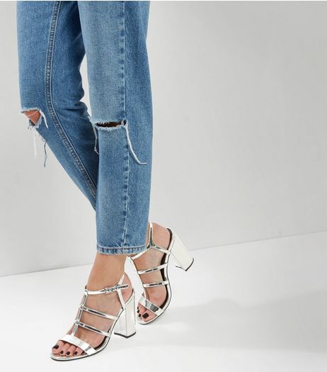 Silver Metallic Block Heel Gladiator Sandals | New Look
