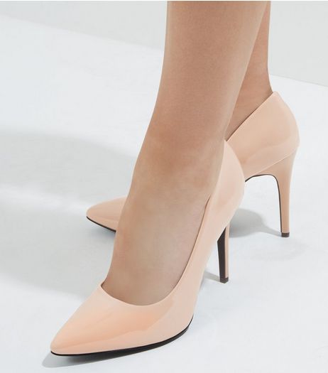 Wide Fit Pink Patent Pointed Court Shoes | New Look