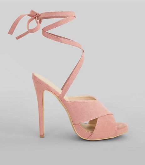 Pink Suedette Tie Up Heeled Sandals | New Look