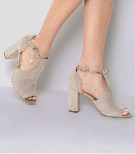 Grey Suedette Tie Up Block Heels | New Look