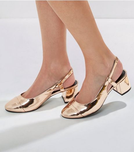 Wide Fit Rose Gold Patent Sling Back Heels | New Look