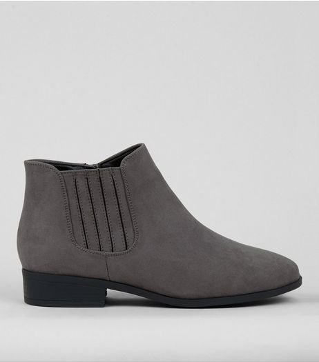 Wide Fit Grey Suedette Chelsea Boots | New Look