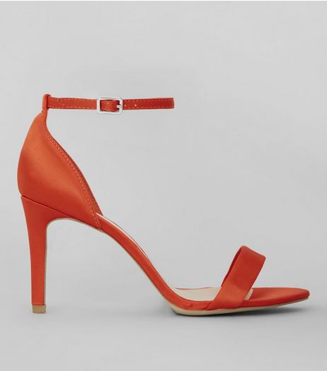 Wide Fit Orange Satin Ankle Strap Heels | New Look