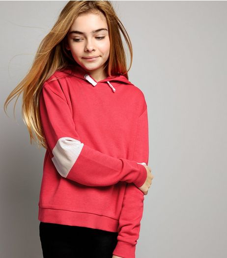 Teens Deep Pink Mesh Panel Sleeve Hoodie | New Look