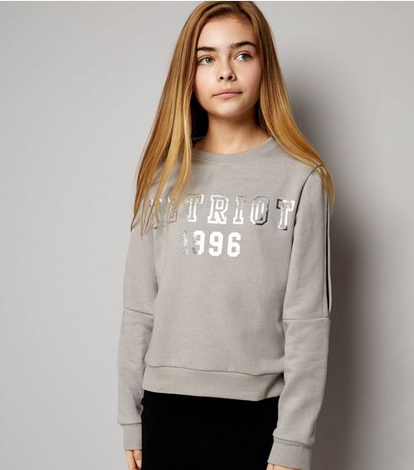 Teens Grey Detroit Print Split Sleeve Sweater | New Look