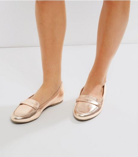 Rose Gold Leather Loafers | New Look