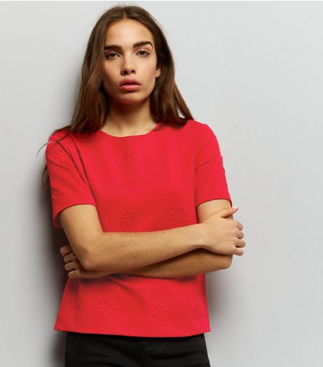 Red Floral Jacquard Texture Button Back Top | New Look