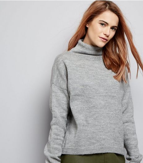 Pale Grey Funnel Neck Cropped Jumper | New Look