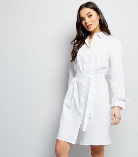 White Tie Waist Shirt Dress | New Look