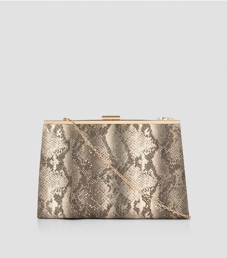 Stone Metallic Snakeskin Texture Clutch | New Look