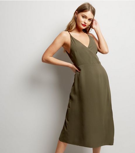 Blue Vanilla Khaki Lattice Back Midi Dress | New Look