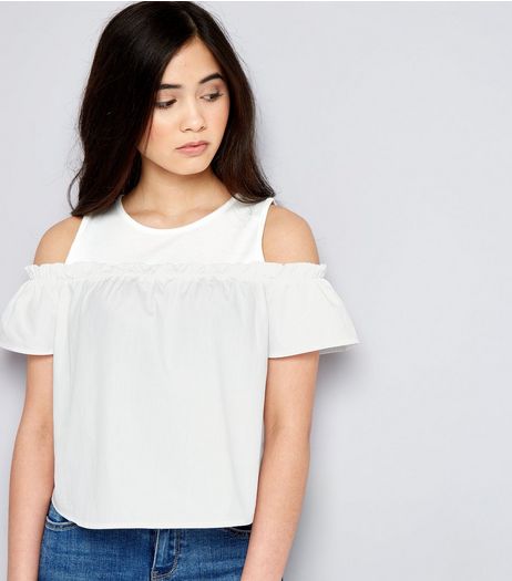 Teens White Frill Trim Cold Shoulder Top | New Look