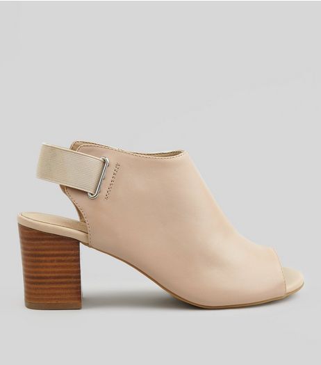 Nude Comfort Leather Peep Toe Sling Back Heels | New Look
