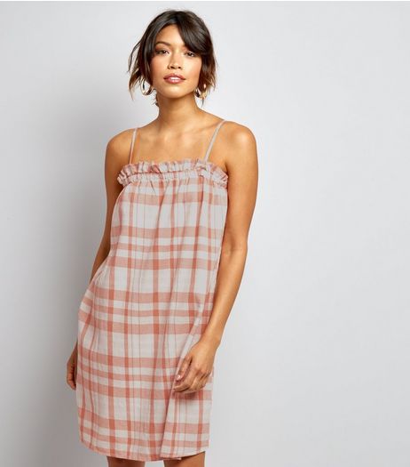 Noisy May Orange Check Strappy Dress | New Look