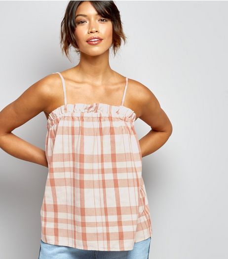 Noisy May Orange Check Strappy Top | New Look