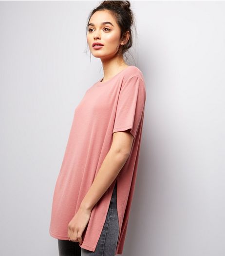 Deep Pink Longline Split Side Ribbed Tunic | New Look