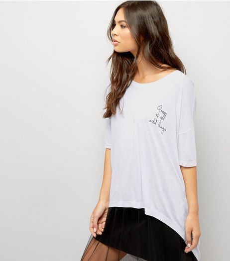 Noisy May White Wild Things Slogan Dip Hem T-Shirt | New Look