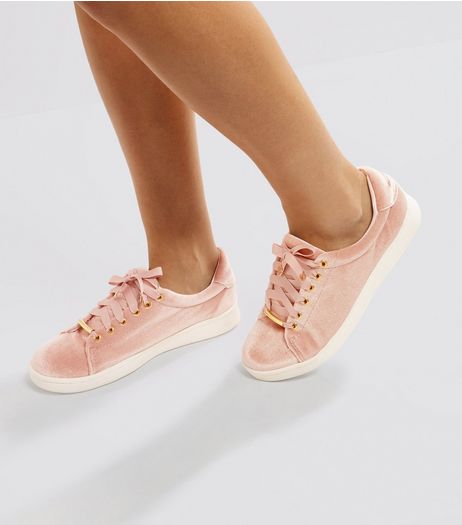 Pink Velvet Lace Up Trainers | New Look