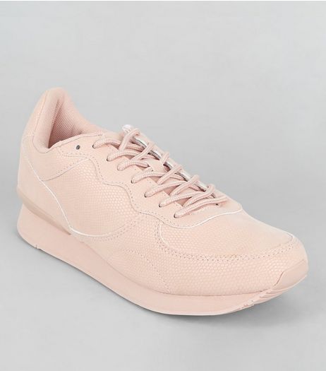 Pink Snakeskin Texture Trainers | New Look
