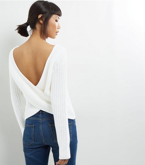Noisy May White Open Wrap Back Long Sleeve Knitted Top | New Look