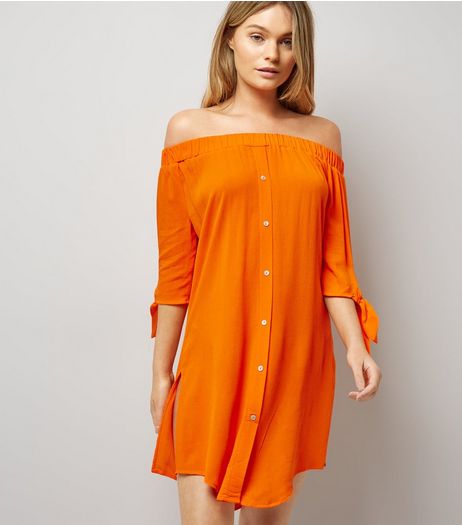 Orange Bardot Neck Beach Dress | New Look