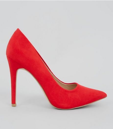 Red Suedette Pointed Court Shoes | New Look