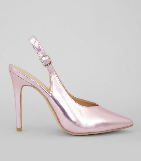Pink Metallic Pointed Sling Back Heels | New Look