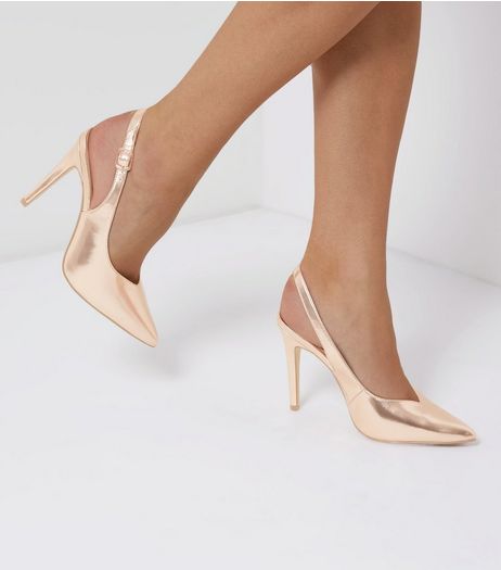 Rose Gold Pointed Sling Back Heels | New Look