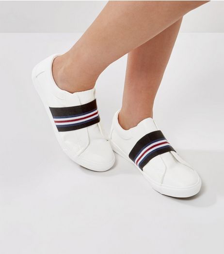 Wide Fit White Contrast Elasticated Strap Trainers | New Look