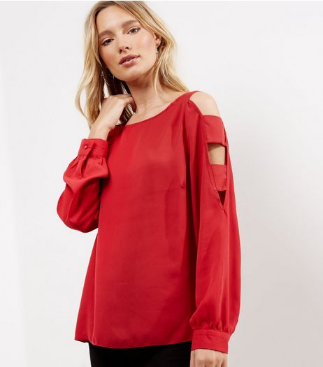 Red Cut Out Cold Shoulder Panel Top | New Look