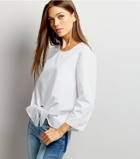 White Knot Front Long Sleeve Top | New Look