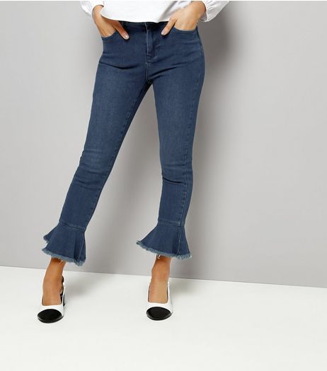 Blue Peplum Flared Hem Jeans | New Look