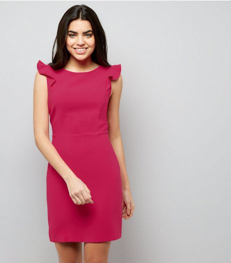 Bright Pink Frill Trim Shoulder Dress | New Look