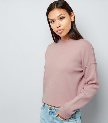 Shell Pink Funnel Neck Seam Trim Cropped Jumper | New Look