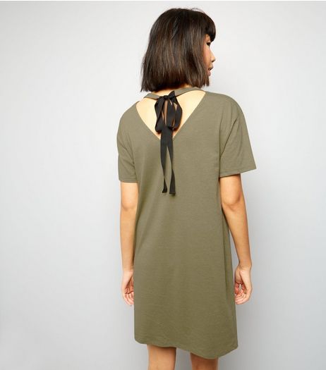 Khaki Tie Back T-Shirt Dress | New Look