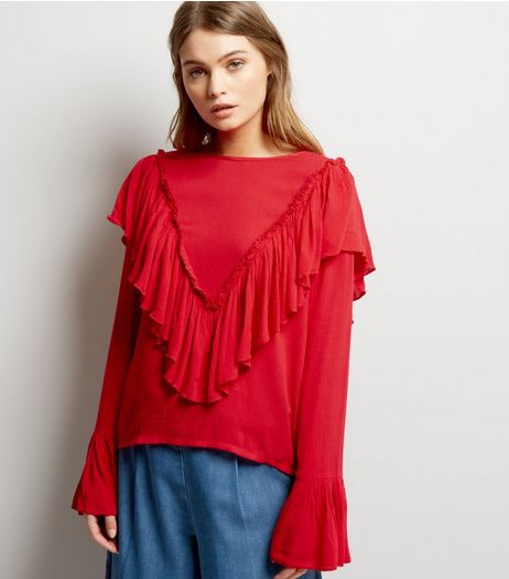 Blue Vanilla Red Frill Trim Blouse | New Look