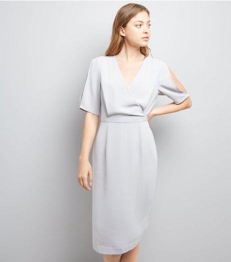 Grey Wrap Front Pencil Dress | New Look
