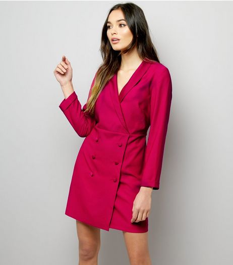 Pink Double Breasted Tuxedo Dress | New Look