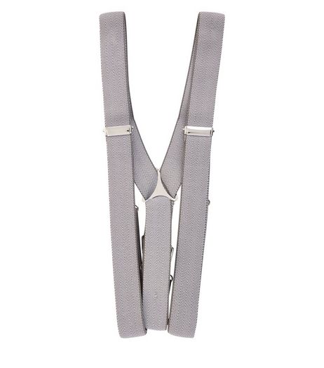 Pale Grey Herringbone Braces | New Look
