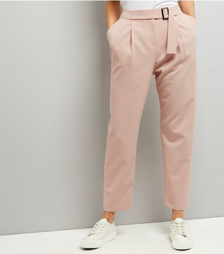Shell Pink Belted Slim Leg Trousers | New Look