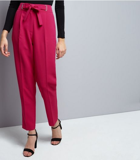 Bright Pink Tie Waist Trousers | New Look