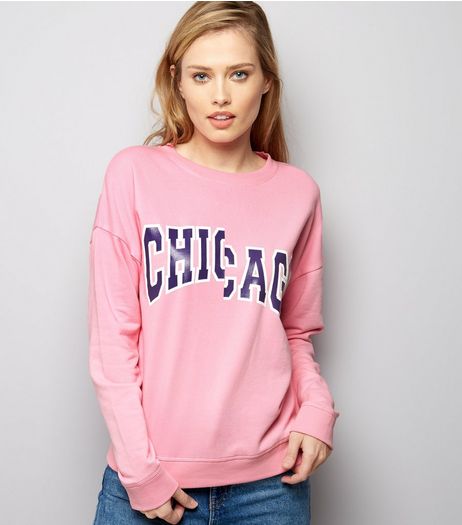 Pink Spliced Chicago Print Sweater | New Look